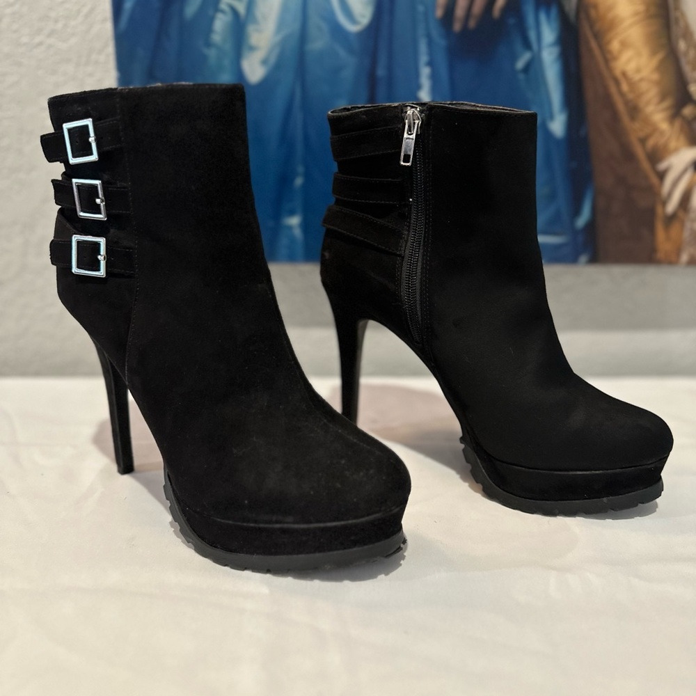 Black platform ankle booties